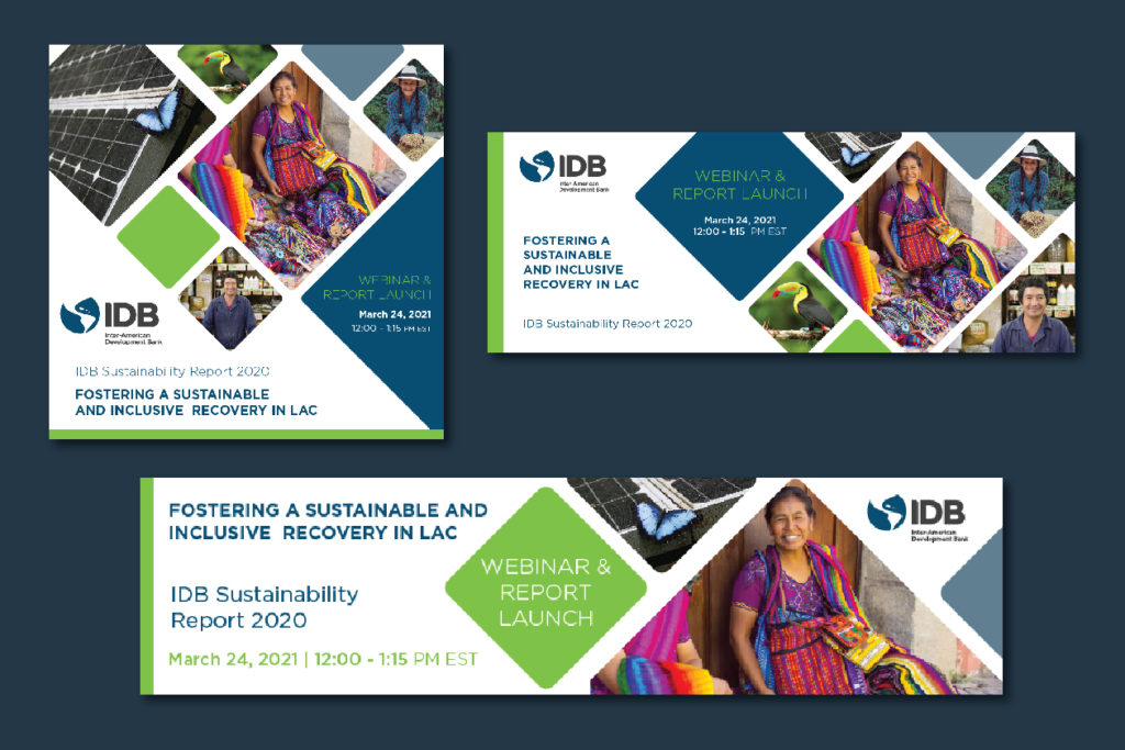 IDB sustainability report graphic design pieces