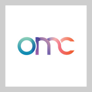 top shelf design portfolio work sample of print brand logo design for OMC that is blue, purple, pink