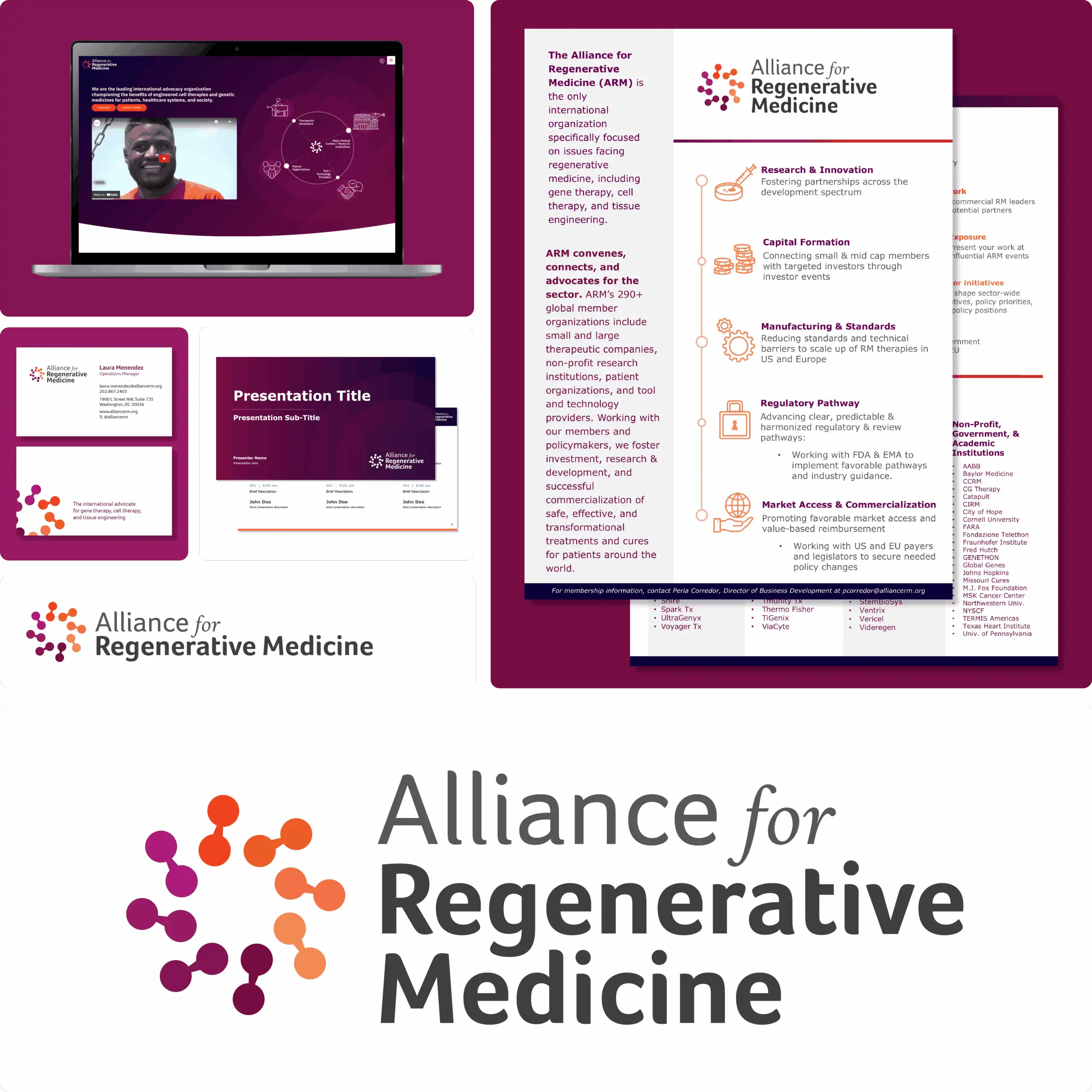 top shelf design work sample of brand identity strategy for alliance of regenerative medicine